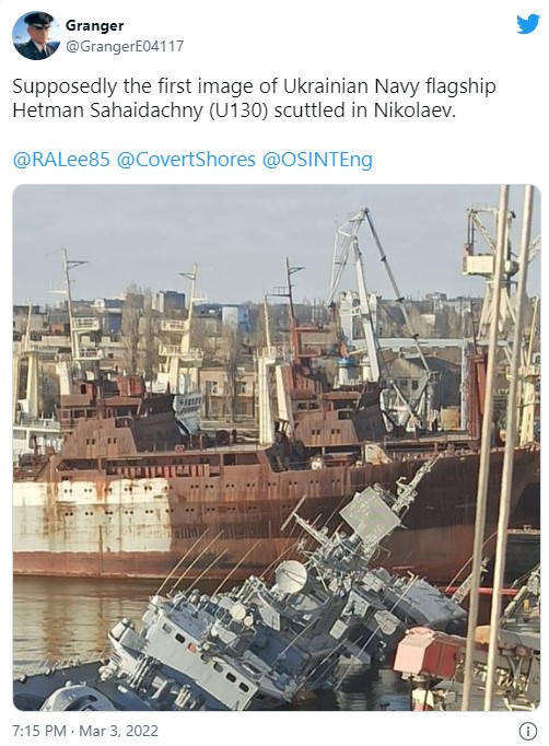 Secondo alcune fonti, il governo ucraino era intenzionato ad affondare la fregata Hetman Sahaidachny. Per alcuni si trattava solo di voci false dato il prezioso valore dell’unità per il Paese. La fregata Hetman Sahaidachny difatti ha l’onore dal marzo 2014 di essere la nave ammiraglia dell’Ucraina.